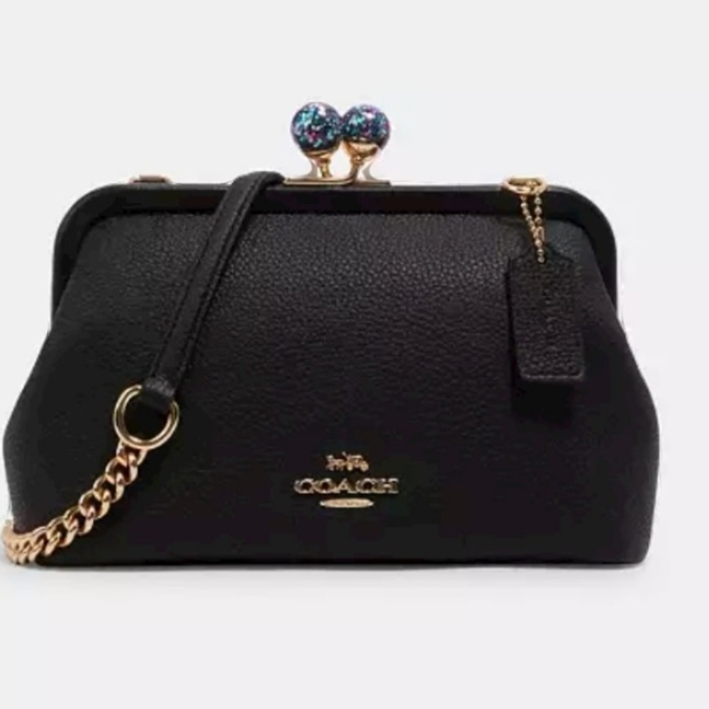 Coach Nora Kisslock Black Crossbody Bag with Chain Strap